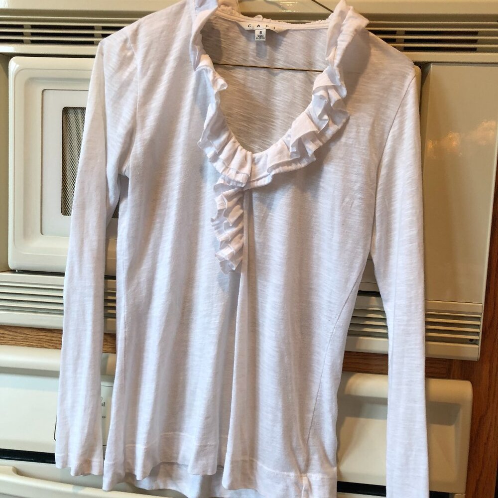 Cabi Pullover Top, Long Sleeves, Ruffles, Ivory, Small